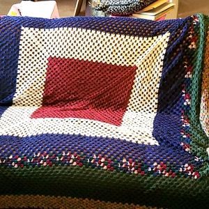 Queen sized handmade afghan navy, burgundy green